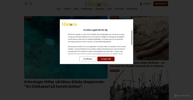 Security scan screenshot of https://varldenshistoria.se/