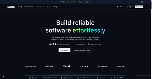 Security scan screenshot of https://dbos.dev