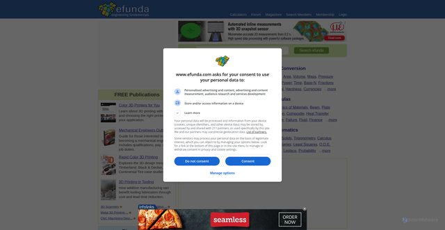 Security scan screenshot of https://efunda.com