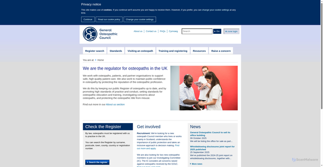 Security scan screenshot of https://www.osteopathy.org.uk/home/