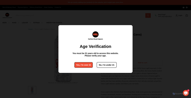 Security scan screenshot of https://hr-liquors.com/products/coors-light?srsltid=AfmBOorCBD0W0J1CAMGabZpZLwEhd0RoSF4cza3WKNr7BkVPKqyIIQZM