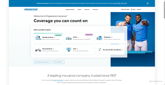 Security scan screenshot of https://www.progressive.com/