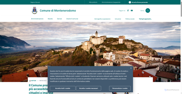 Security scan screenshot of https://www.comune.montenerodomo.ch.it/