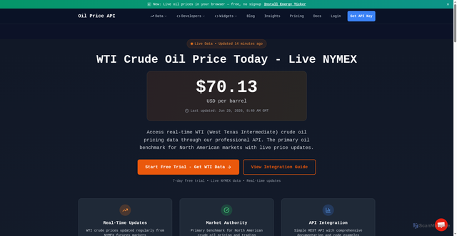 Security scan screenshot of https://www.oilpriceapi.com/live/wti-crude-oil-price