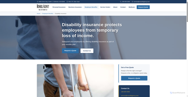 Security scan screenshot of https://rossellagency.com/employee-benefits/disability-insurance/