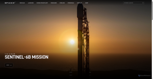 Security scan screenshot of https://www.spacex.com/launches