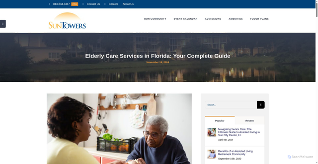 Security scan screenshot of https://suntowersretirement.com/elder-care-services-florida/