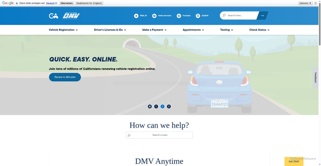 Security scan screenshot of https://www.dmv.ca.gov/portal/