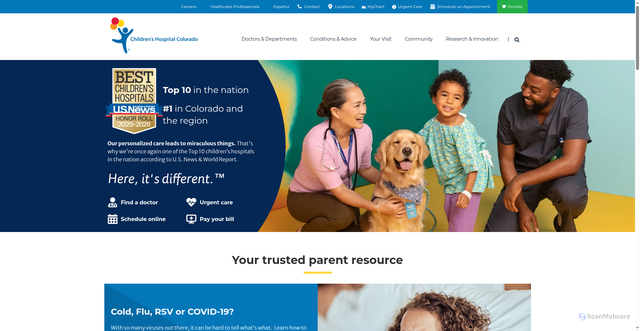 Security scan screenshot of https://www.childrenscolorado.org/
