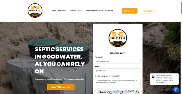 Security scan screenshot of https://s-and-s-septic.com/