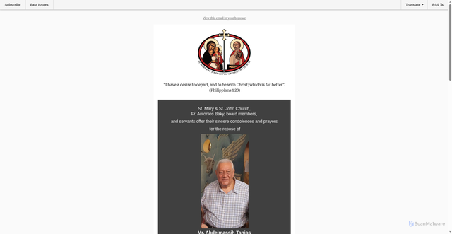 Security scan screenshot of https://us12.campaign-archive.com/?e=403d557ddd&u=6ccd22e28a652f49231e4e0bd&id=648db59e44