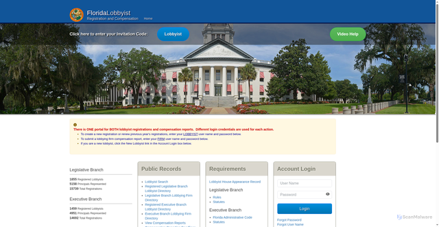 Security scan screenshot of https://floridalobbyist.gov/