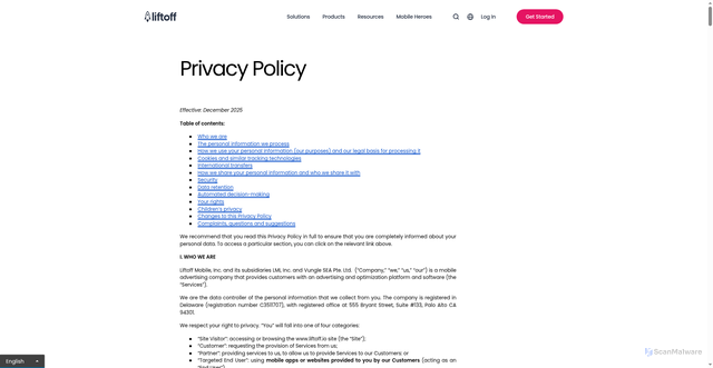 Security scan screenshot of https://analytics.liftoff.io