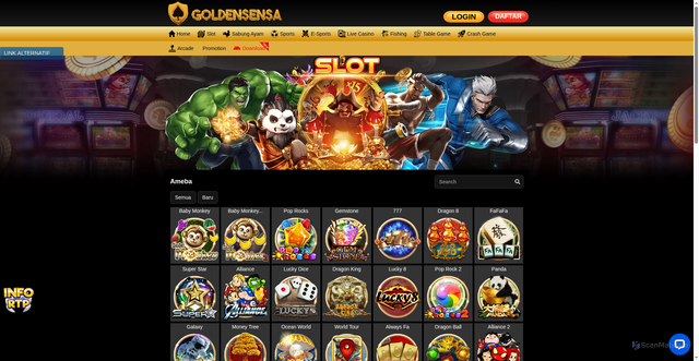Security scan screenshot of https://29goldensensa.com/desktop/game/slot/ameba