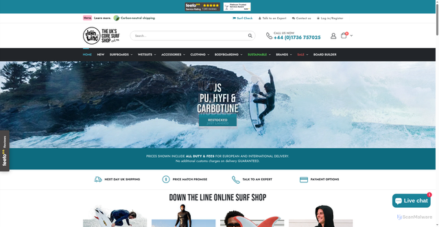 Security scan screenshot of https://downthelinesurf.co.uk