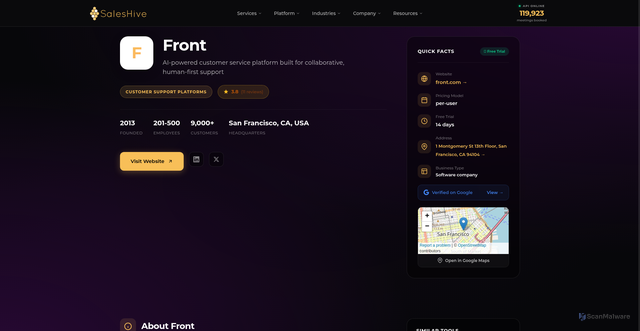 Security scan screenshot of https://saleshive.com/vendors/front/