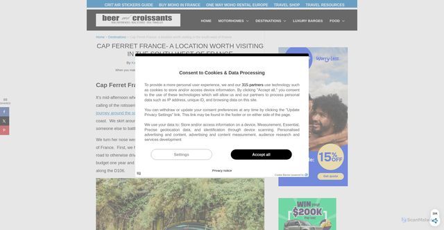 Security scan screenshot of https://www.beerandcroissants.com/cap-ferret-france/