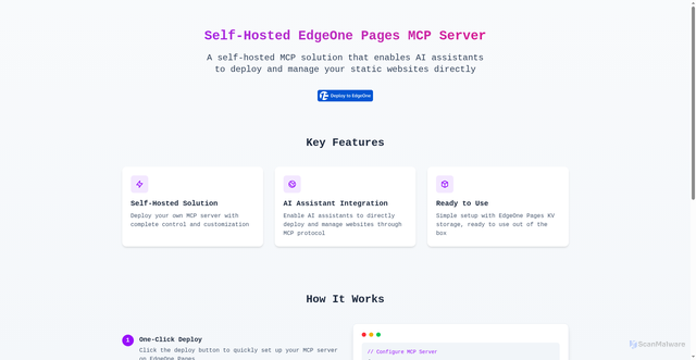 Security scan screenshot of https://self-hosted-pages-mcp-7ik4kr8br7.edgeone.dev/