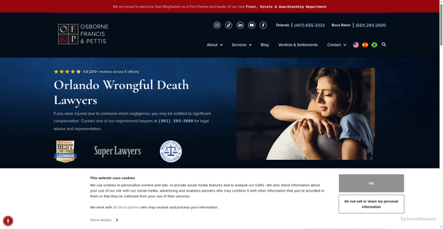 Security scan screenshot of https://www.realtoughlawyers.com/practice-areas/orlando-wrongful-death-lawyers