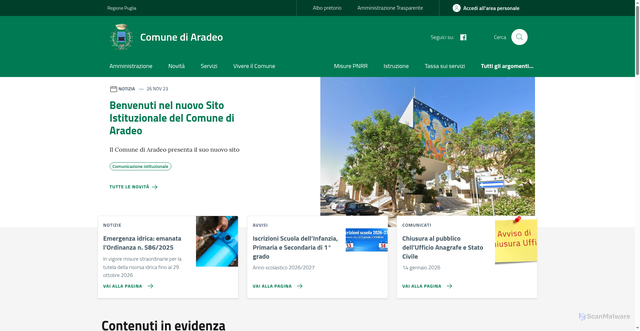 Security scan screenshot of https://www.comune.aradeo.le.it/