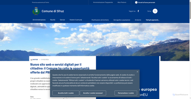 Security scan screenshot of https://www.comune.sfruz.tn.it/