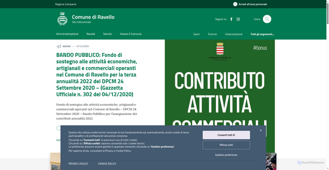 Security scan screenshot of https://www.comune.ravello.sa.it/