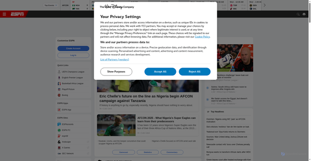 Security scan screenshot of https://africa.espn.com