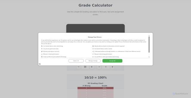 Security scan screenshot of https://www.gradecalculator.com