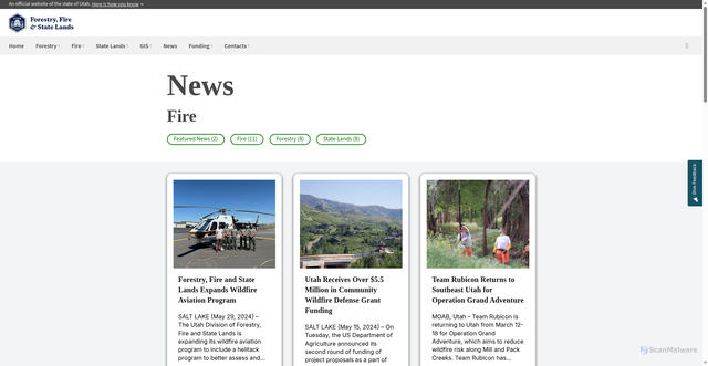 Security scan screenshot of https://ffsl.utah.gov/fire/