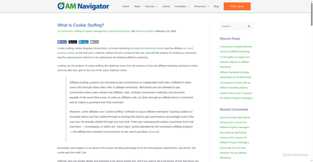 Security scan screenshot of https://www.amnavigator.com/blog/2009/02/19/what-is-cookie-stuffing/