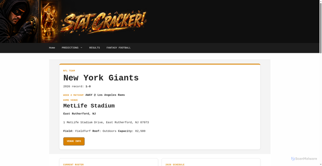 Security scan screenshot of https://statcracker.com/nfl/team/new-york-giants/