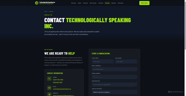 Security scan screenshot of https://tsi-cybersecurity.pages.dev/contact