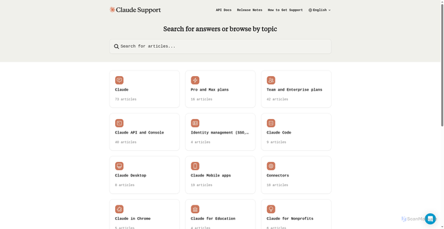 Security scan screenshot of https://support.anthropic.com