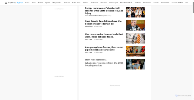 Security scan screenshot of https://www.desmoinesregister.com