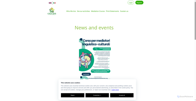 Security scan screenshot of https://www.associazionecrea.org/