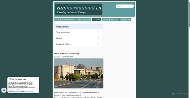 Security scan screenshot of https://www.runinternational.eu/maps/germany/1251-berlin-marathon