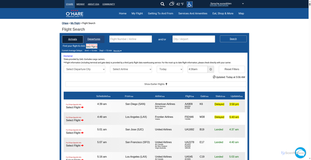 Security scan screenshot of https://www.flychicago.com/ohare/myflight/flightsearch/Pages/default.aspx