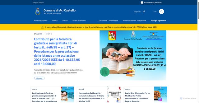 Security scan screenshot of https://www.comune.acicastello.ct.it/