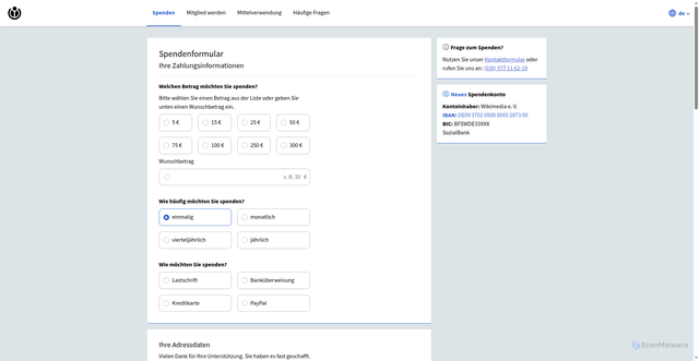 Security scan screenshot of https://payments.wikimedia.org