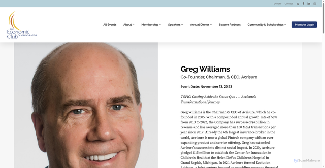 Security scan screenshot of https://econclub.net/greg-williams-co-founder-chairman-ceo-acrisure/