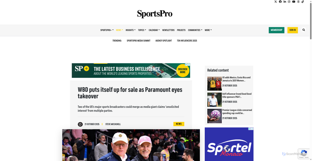 Security scan screenshot of https://www.sportspro.com/news/wbd-sale-paramount-merger-tnt-sports-cbs-october-2025/
