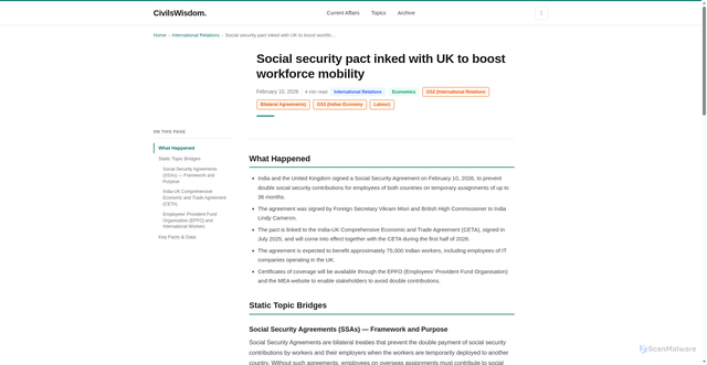 Security scan screenshot of https://civilswisdom.com/international-relations/2026-02-10/social-security-pact-inked-with-uk-to-boost-workforce-mobility/
