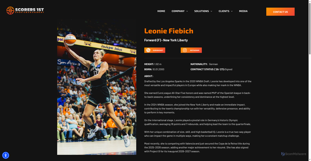 Security scan screenshot of https://www.scorersfirst.com/player-profile-w/leonie-fiebich