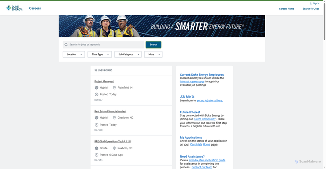 Security scan screenshot of https://dukeenergy.wd1.myworkdayjobs.com/Search