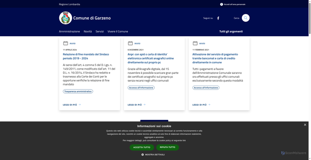 Security scan screenshot of https://www.comune.garzeno.co.it/it
