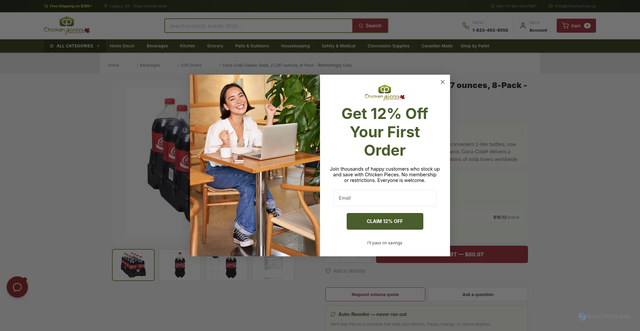 Security scan screenshot of https://www.chickenpieces.com/coca-cola-classic-soda-2-l-67-ounces-8-pack-refreshingly-cola/?srsltid=AU7gw4VwhP9UZnaFpLtsnUCkXMui2JoFwNspmFE_eZkntqYl-doAj9f3