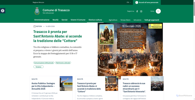 Security scan screenshot of https://comune.trasacco.aq.it/