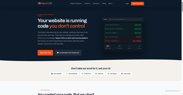 Security scan screenshot of https://smartsolutions.report-uri.com