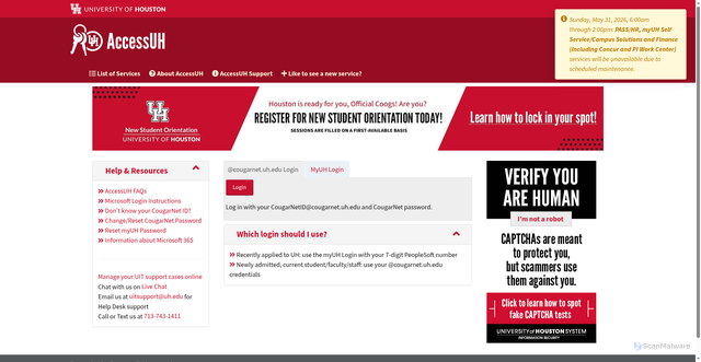 Security scan screenshot of https://accessuh.uh.edu