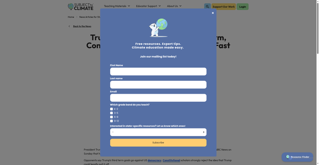 Security scan screenshot of https://subjecttoclimate.org/news/trump-not-joking-about-third-term-constitutional-scholars-say-not-so-fast